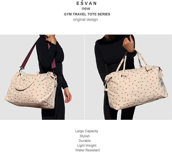 ESVAN Travel Tote Duffel Gym Bag,Weekender Overnight Carry-on Tote Crossbody Bag with Wet Pocket and Trolley Sleeve Upgraded