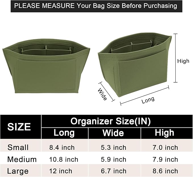 LOUKAYCCI Purse Organizer Insert for Longchamp Le Pliage M Handbag Insert Felt Long Champ Tote Bag Organizer Insert with Cup (Green, Medium)