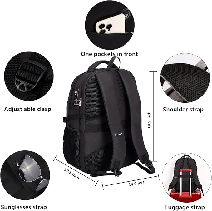 SHRRADOO Anti Theft Laptop Backpack Travel Backpacks with Combination Lock for Women Men High School College Backpack Computer Bag Fits 17 Inch Laptop,Grey