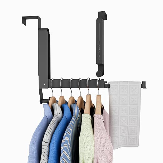 Over The Door Drying Rack, Foldable Portable Over The Door Hooks Hanger with Towel Racks for Coat Clothes Laundry Bathroom Bedroom Travel Hangers (Space Grey, 1 Pack)
