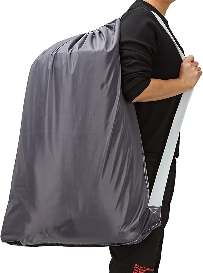 HOMEST XL Nylon Laundry Bag with Strap, Large Dirty Garments Organizer, Easy Fit a Hamper or Clothing Basket, Can Carry Up to 4 Loads of Clothes, Gray