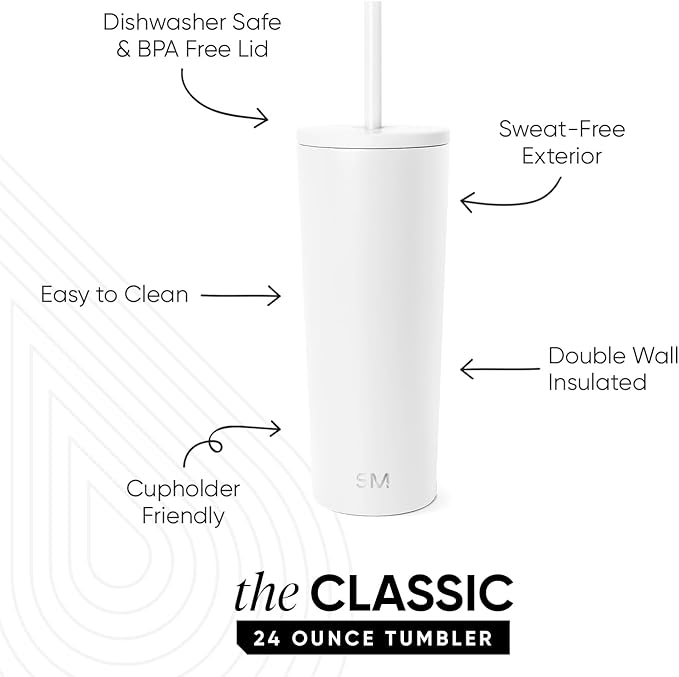 Simple Modern Classic Tumbler with Straw Lid | Insulated Iced Coffee Cup Reusable Stainless Steel Water Bottle Travel Mug | Gifts for Women Men Her Him | 24oz | Winter White