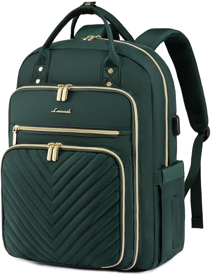LOVEVOOK Laptop Backpack for Women, Water Resistant Travel Work Backpacks Purse Stylish Business Teacher Nurse Computer Bag with USB Charging Port,Dark Green