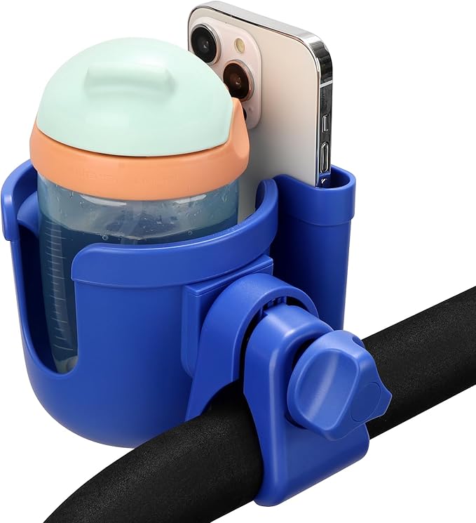 Accmor Stroller Cup Holder with Hook, Bike Cup Holder, Universal Cup Holder for Uppababy Nuna Doona Strollers, 2-in-1 Cup Phone Holder for Stroller Bike Wheelchair Walker Accessory