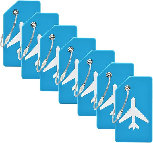 7 Pack Silicone Luggage Tag Baggage Handbag Travel Bag Tags with Name ID Card Perfect to Quickly Spot Luggage Suitcases (Blue)