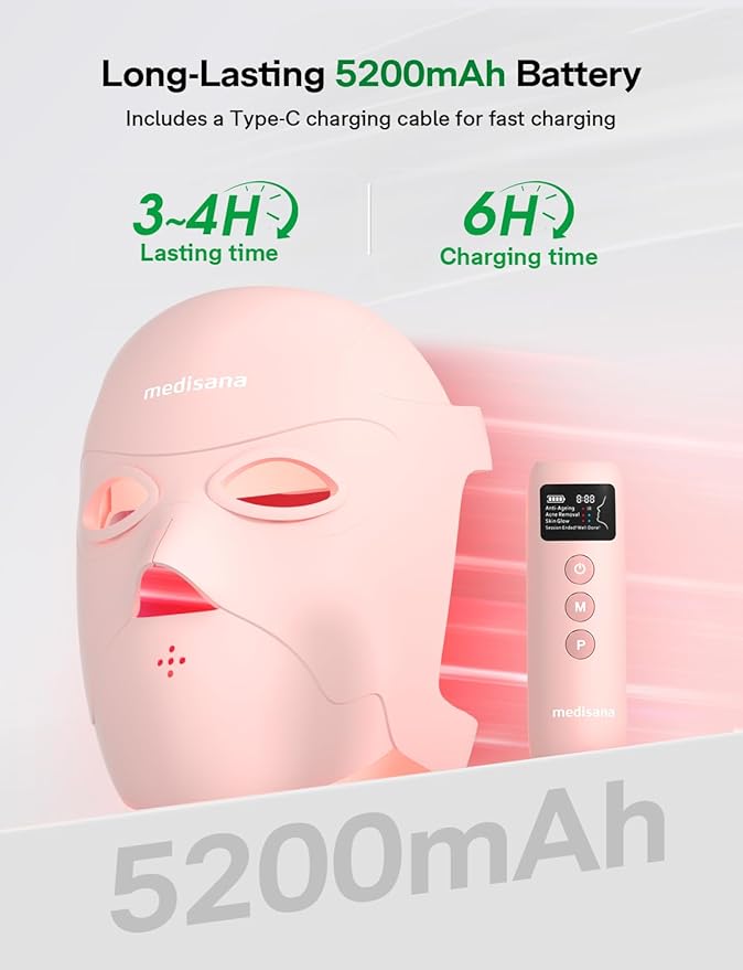 Medisana 3D Red Light Therapy Mask for Face, 336 LEDs Light Therapy Mask with 3 Modes - NIR 830nm, Red 630nm, Blue 415nm - Cordless & Rechargeable LED Face Mask for Home, Skincare Gifts for Women Mom