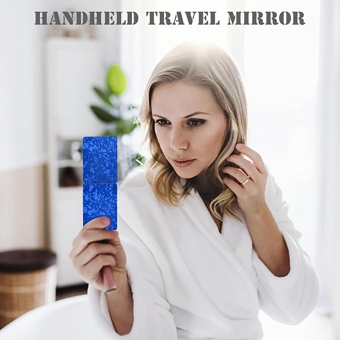 Compact Vanity Mirror for Men Women Girls, Slim Blue Rectangular Travel Makeup Mirror for Handbag Pocket Wallet, Portable Double-Sided Magnifying Cosmetic Mirror for Daily Work Business