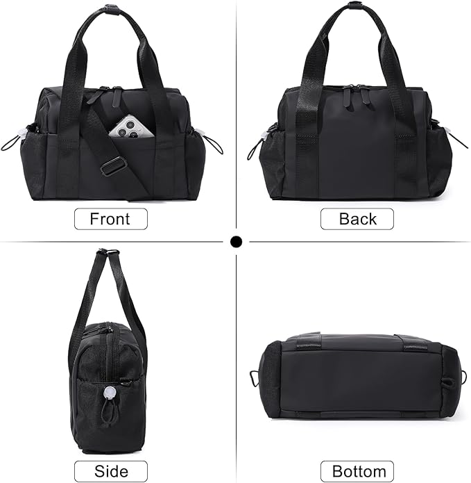 Small Gym Bag for Women, Mini Crossbody Gym Duffle Bag with Wet Compartment, Carry on Gym Tote Bag for Workout Dance Sport Travel (Mini-Black)