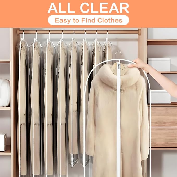 Clear Garment Bags for Hanging Clothes Travel (Set of 6) Suit Bags for Closet Storage Clothes Storage Bags Closet Cover for Open Closet with Zipper for Coats, Jackets, Shirts