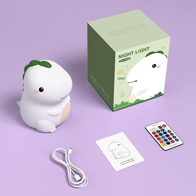 Dinosaur Night Light, 16 Colors Silicone Touch Lamp, 3 Level Dimmable Squishy Nightlight, Cute Touch Bedside Lamp, Rechargeable Dino Room Decor Gifts