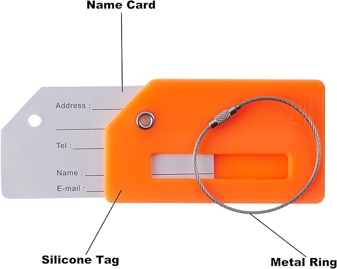Gostwo 8 Pack Luggage Tags for Suitcases, 26 Initial Letter Travel Luggage Baggage Identification Labels ID Tags Fully Bendable Tags with Stainless Steel Loop (Letter I, Orange)