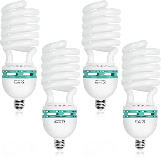 EMART Full Spectrum Light Bulb, 105W CFL Light Bulbs for Photography 4Pack | 5500K E26/E27 Spiral Light Bulbs for Softbox Lighting Kit, Replacement Lamp for Video Studio, Household Use, Portrait Photo