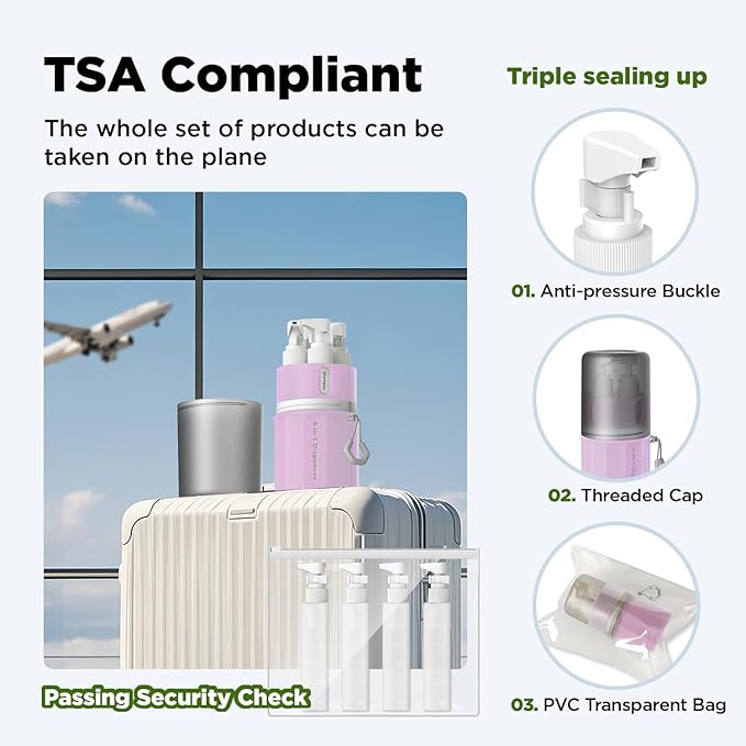 Travel Bottles for Toiletries, TSA Approved Travel Shampoo and conditioner Bottles with Suction Cups, Pink