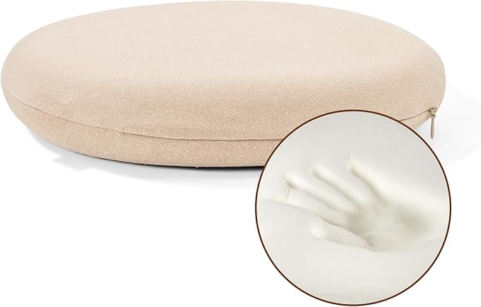 BUYUE Memory Foam Seat Cushion, Dia 15" Soft Velvet Round Stool Cushion Anti-Slip Chair Pads, M, Beige