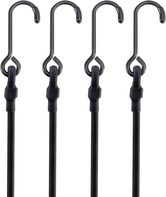 10'' Short Mini Heavy Duty Bungee Cords with 180 lbs Max Break Strength & Rust Resistant Steel Hooks, 8 Pcs Black Bungee Straps with Excellent UV Protection & 6mm Diameter, Perfect for Small Items