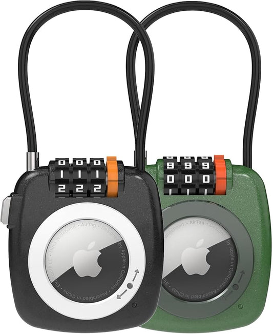 Compatible with Apple AirTag Secure Lock with Wire Cable, 3-Digit Combination Luggage Locks, Alloy Body Ultra Durable Anti-Lost Protective Case for Luggage, Suitcase (Black/Green)