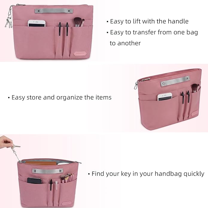 VANCORE Purse Organizer Insert for Handbags,Tote Bag Organizer Insert with Zipper Bag,Premium Handbag Organizer Inside Liner for Women with 15 Pockets