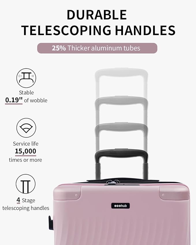 ECOHUB Hardside Expandable Carry On Luggage, Recycled PC 24" Rolling Luggage 26x16x11 Airline Approved with Spinner Wheels & TSA Lock, Lightweight Hardshell Travel Suitcase, 24inch Carry-on Pink