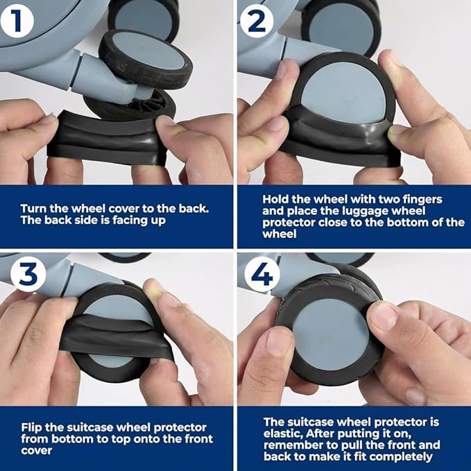 10 Pcs Luggage Wheel Covers for Suitcase, 8+2 Bonus Spares Anti-Noise Silicone Spinner Wheel Protectors, Fits 2-2.4 Inch Double Wheels, Wear-Resistant Quiet Travel Accessories (Blue)