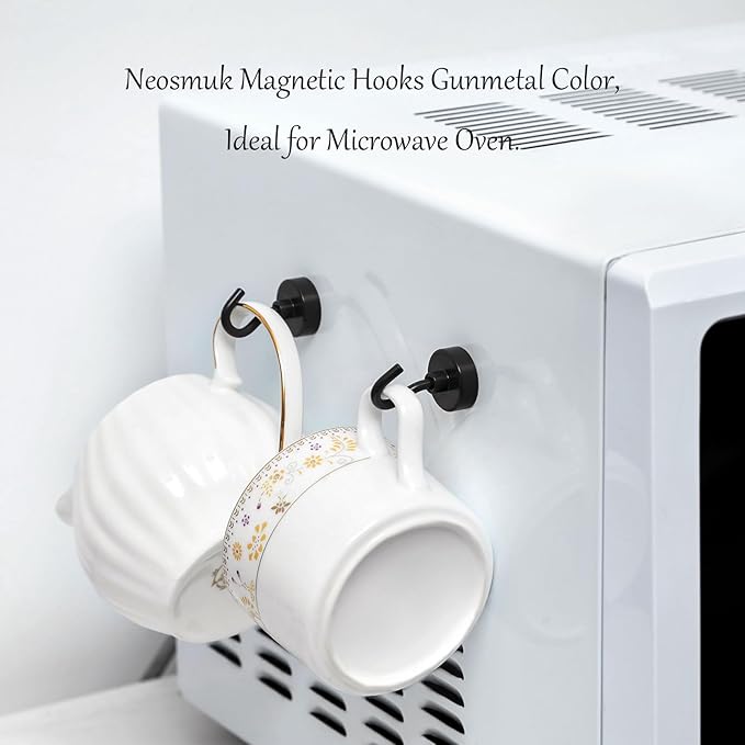 Neosmuk Magnetic Hooks,Heavy Duty Earth Magnets with Hook for Refrigerator, Extra Strong Cruise Hook for Hanging, Magnetic Hanger for Curtain, Grill(Grey, 6 Pack)