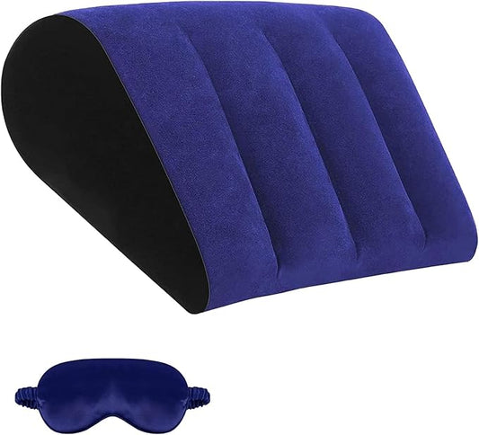 TheClover Inflatable Wedge Pillow Travel Cushion - Travel Wedge Pillow with Eye Mask,Adjustable Bed Wedge for Acid Reflux,Camping, Car, Office,Airplane (Blue)