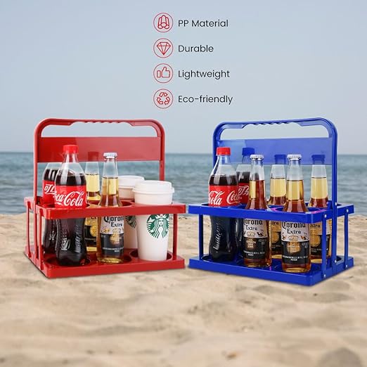 Bodaon 6 Cup Drink Carrier with Handle, Plastic Cup Holders for Take Out Delivery Drivers, Reusable Foldable Car Drink Caddy, Leakproof Food Delivery Accessories, 360° Secure Grip, Blue
