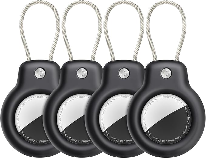 SPGUARD for AirTag Holder Case with Keychain 1st/2nd Air Tags-4 Pack for Apple Air Tag Holder with Wire Cable Lock Key Ring Chain Air Tagholder Accessories for GPS Item Tracker Kids,Keys,Luggage
