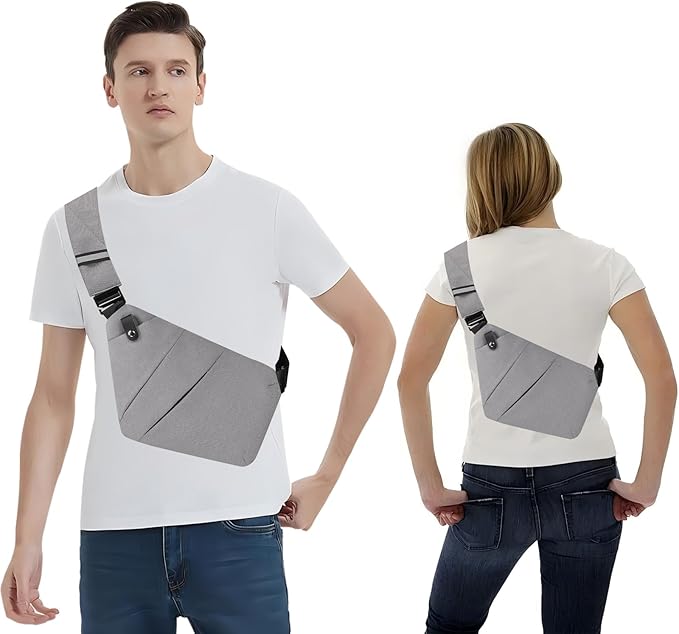 Sling Bag for Women Men Anti Theft Crossbody Bags with Hidden Zipper Theft Proof Travel Purse Secure Sling Backpack for Safe Adventures, Gray