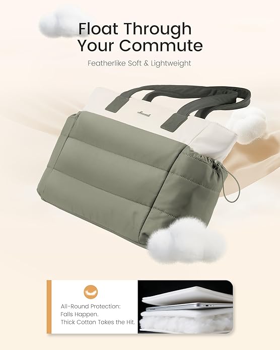 LOVEVOOK Tote Bag for Women with Giant Tumbler Holder Pocket, Puffer Work Travel Laptop Handbag with Zipper for Nurse Teacher