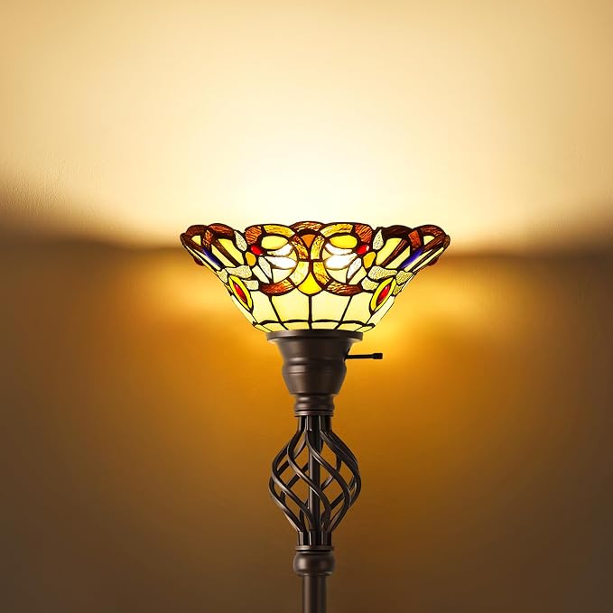 Tiffany Floor Lamp Torchiere Floor Lamp with Stained Glass 71 Inch Tall Floor Lamp Standing Reading Light Floor Lamp for Living Room Corner Bedroom Home Office, Bulbs Included