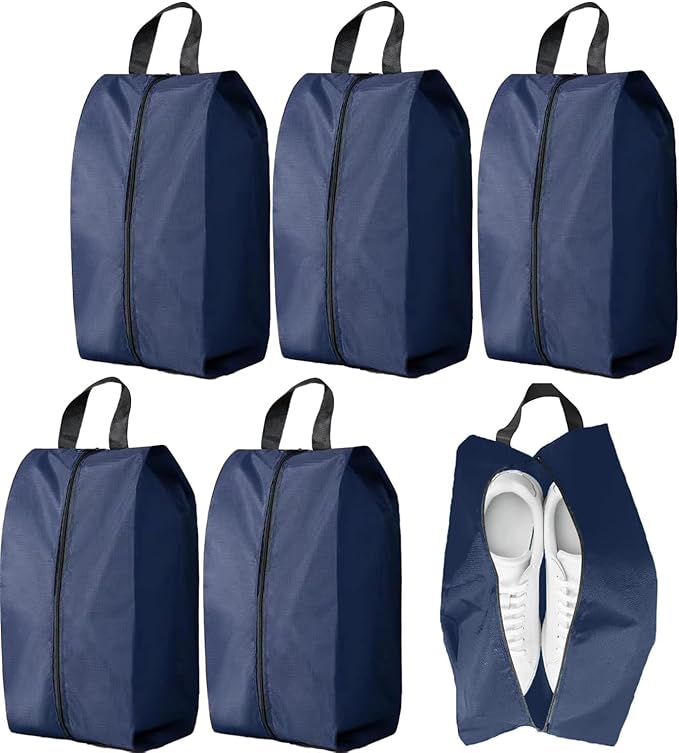 5Pcs Large Travel Shoe Bags Portable Travel Gifts Shoe Organizer with Zipper Closure, Waterproof Nylon Shoe Storage Organizer with Handle Travel Bags For Men and Women, Navy