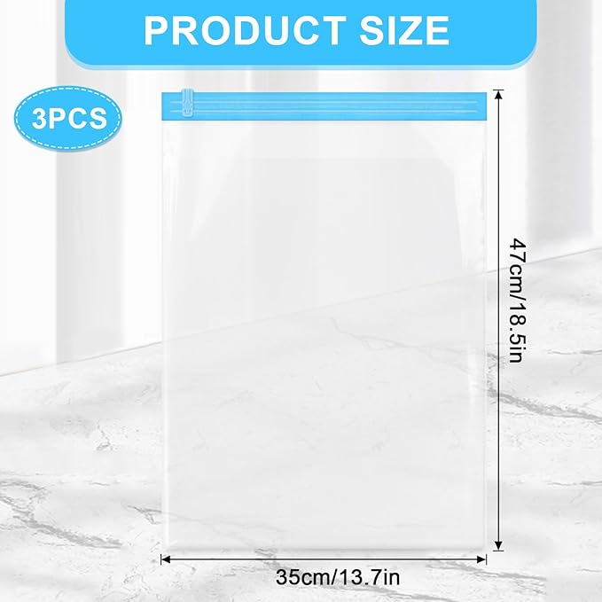 Travel Compression Bags, Roll-Up Space Saver Bags Vacuum Storage Bags 47x35cm/18.5x13.7in for Luggage Backpack Suitcase Packing Organizers(3PCS)