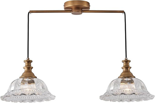 HDDFL Vintage 2 Light Pendant Light Fixtures Modern Glass Hanging Lamps with Adjustable Cord for Kitchen Island Dining Room Living Room Hallway