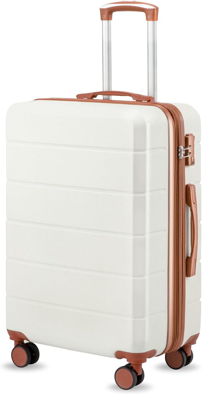 24 Inch Checked Luggage with Spinner Wheels, Expandable Hardside Medium Suitcase with 360° Spinner Wheels & TSA Lock, Durable ABS Travel Suitcase for 3-5 Day Trips (24 in, White)
