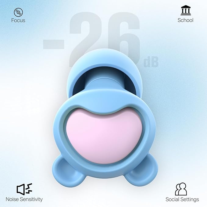 Kids Earplugs (6-12 yrs), Noise Reduction for Child/Adult with Small Ear-Canal, Noise Sensitivity Ear Plugs for Home, School, Playtime & Beyond, 8 Tips in XS/S/M/L - 26dB Ear Protection