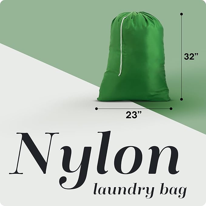 Nylon XL Laundry Bag - Locking Drawstring Closure, Machine Washable, These Large Bags Will Fit a Laundry Basket and Strong Enough to Carry up to Two Loads of Clothes (Green | 22" x 32")