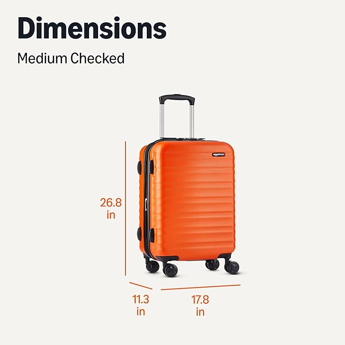 Amazon Basics 26" Hardside Medium Checked Luggage, Expandable Hardshell Suitcase with Wheels, Scratch-Resistant Surface, Four Multi-directional Wheels, Orange