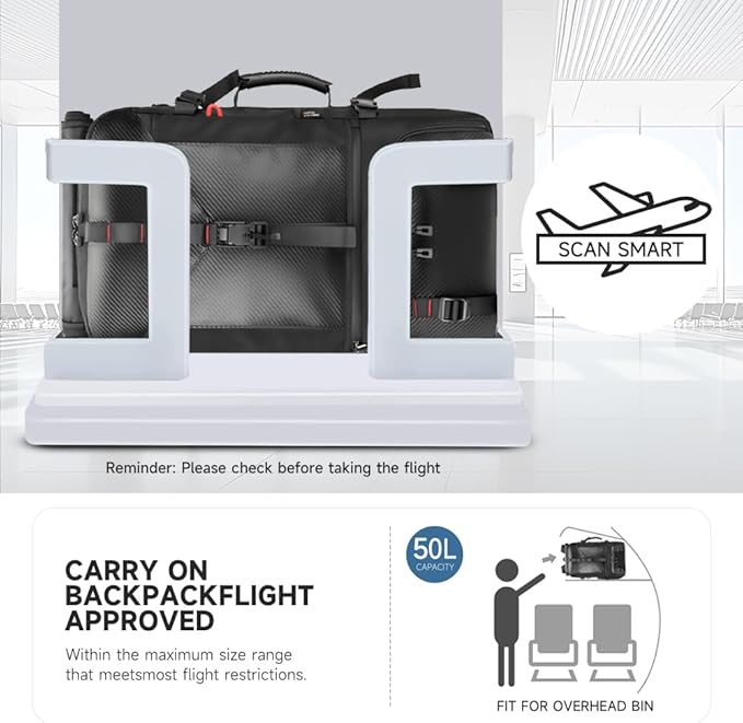 SWICKY Carry on Travel Backpack, 40L-50L Laptop Backpack with Shoes Compartment USB Charging Port, Flight Approved Convertible Large Duffle Luggage Bag Backpack Fit 17.3 Inch Laptops for Men Women