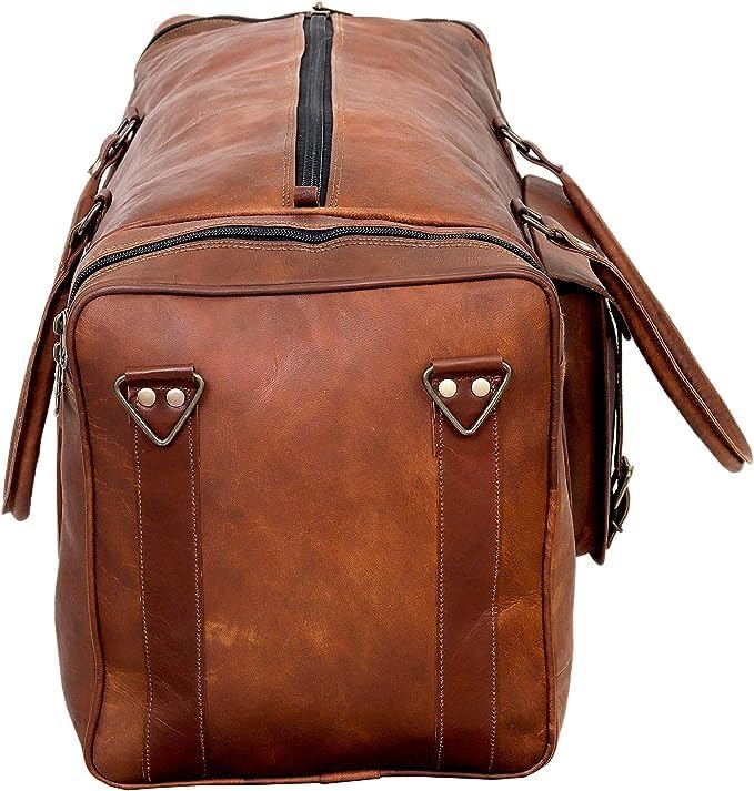 Leather Duffle Bag for Men Luggage Handmade Travel Bag Carry On Luggage Weekender Bags Overnight Gym Sports Cabin Holdall Bag For Airplanes Men And Women (21 Inch Brown)