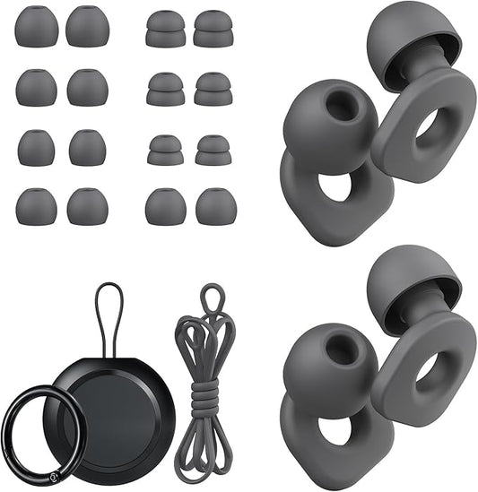 2 Pairs of Earplugs for Sleeping,Reusable Hearing Protection Ear Plugs with 8 Pairs Ear Tips & One Connector Cord,Soft Earplugs for Noise Reduction,Concert,Musician & Work - 25dB-30dB