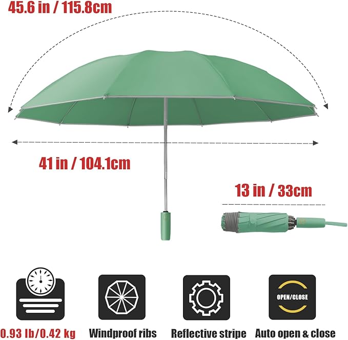 Fogkey Large Windproof Travel Umbrella, Portable Reverse Folding Car Umbrella, Compact Inverted Design with Waterproof Canopy, Automatic, 10 Durable Ribs, 45.6/13 Inch, Fits Backpack