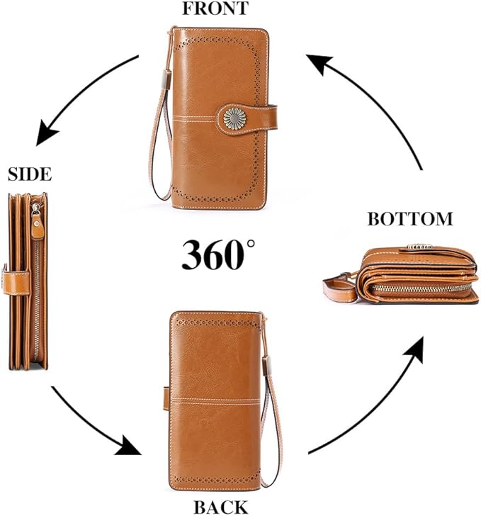 SENDEFN Wallets for Women Leather Credit Card Holder with RFID Blocking Large Capacity Wristlet | with RFID Blocking, Large Capacity, Wristlet, with RFID Blocking, Large Capacity, Wristlet