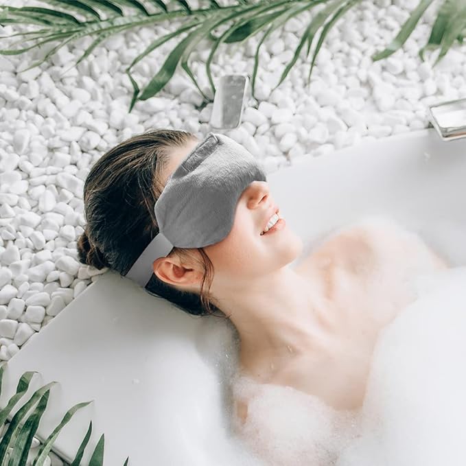 Umisleep Lavender Eye Mask, Aromatherapy Weighted Sleep Mask for Dry Eyes Men Women, Microwave Heated Hot Therapy Eye Cover Moist Compression Pain Relief, Pillow for Puffy Eyes, Sinus Pain, Grey
