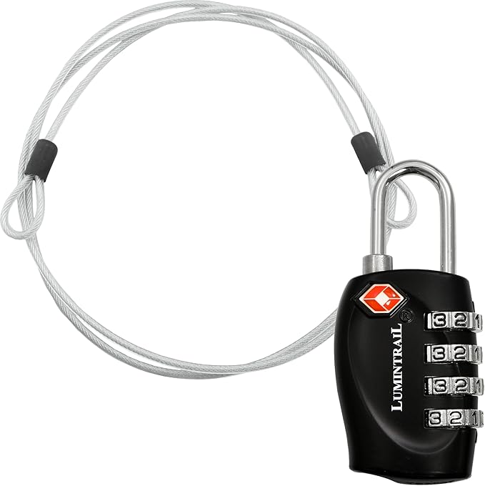 Lumintrail TSA Approved Locks, 4 Digit Combination Luggage Locks TSA Approved, Travel Locks for Luggage & Suitcase with 4-FT Steel Cable, Black, 1 Pack