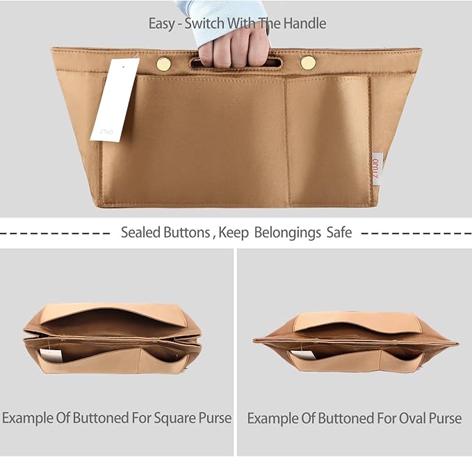 ZTUJO Purse Organizer Insert For Handbags, Silky Bag Organizer With 2 Zippers For Speedy Neverful Tote and More (Brown, X-Large)