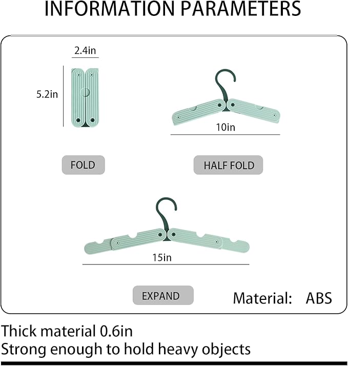 Foldable Travel Hangers, ABS Plastic, Expandable 10-15 Inch, Heavy Duty Clothes Hangers with Space Saving Design for Business Trips 3 PCS(Green)