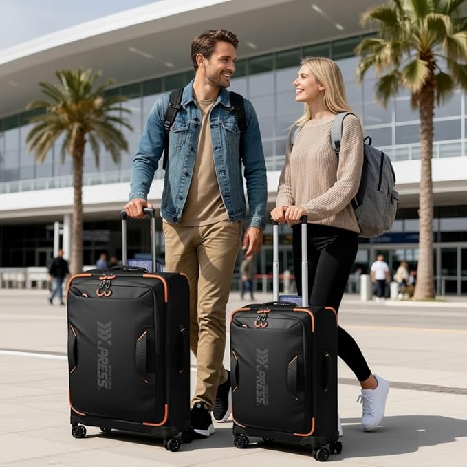 2-Piece Set（22in/26in） Front Opening,Softside Luggage Sets w/Double Spinner Wheels Suitcase,Waterproof,Lightweight Travel Luggage Rolling Suitcase（Black,22in/26in）