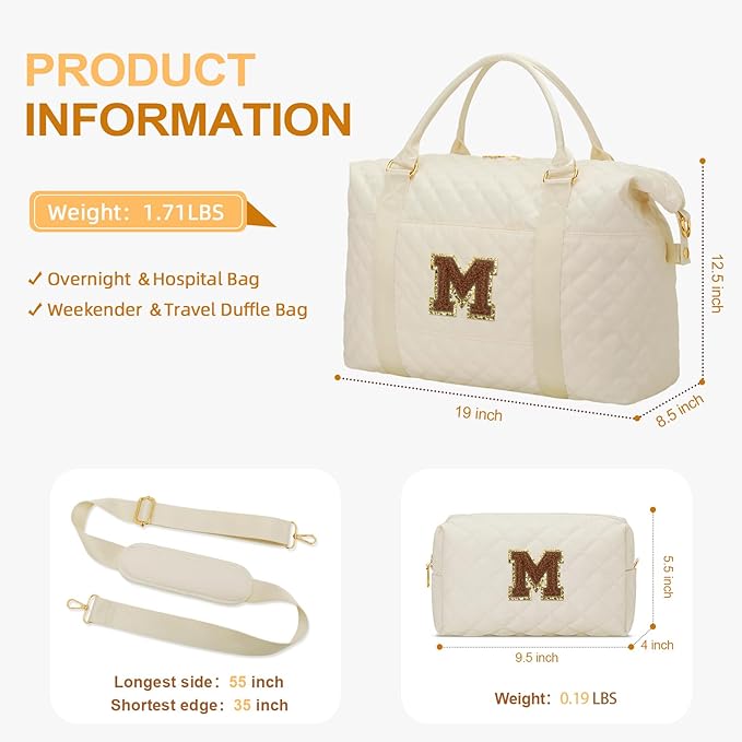 Gifts for Women, Initial Travel Duffle Bag, Personalized Weekender Overnight Bags, Gift for Mom Friend College Girl Graduation Teacher（Beige,M)