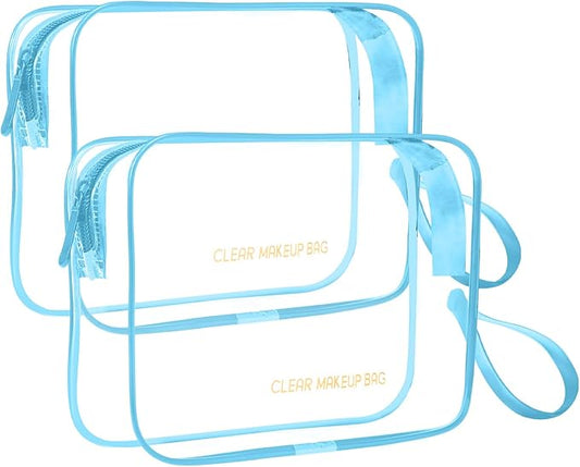 Clear Makeup Bag,2 Pack TSA Approved Toiletry Bag Travel Toiletry Bag Hanging Makeup Cosmetic bag for Women Men (Blue)