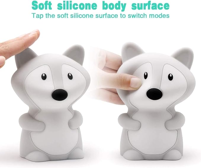 Animal-Shaped Night Light, Rechargeable LED Soft Silicone (BPA Free) Bedside Lamp for Children/Adults, Adjustable Brightness and 9 Colors by Touch Control & Remote Control (Big Fox)